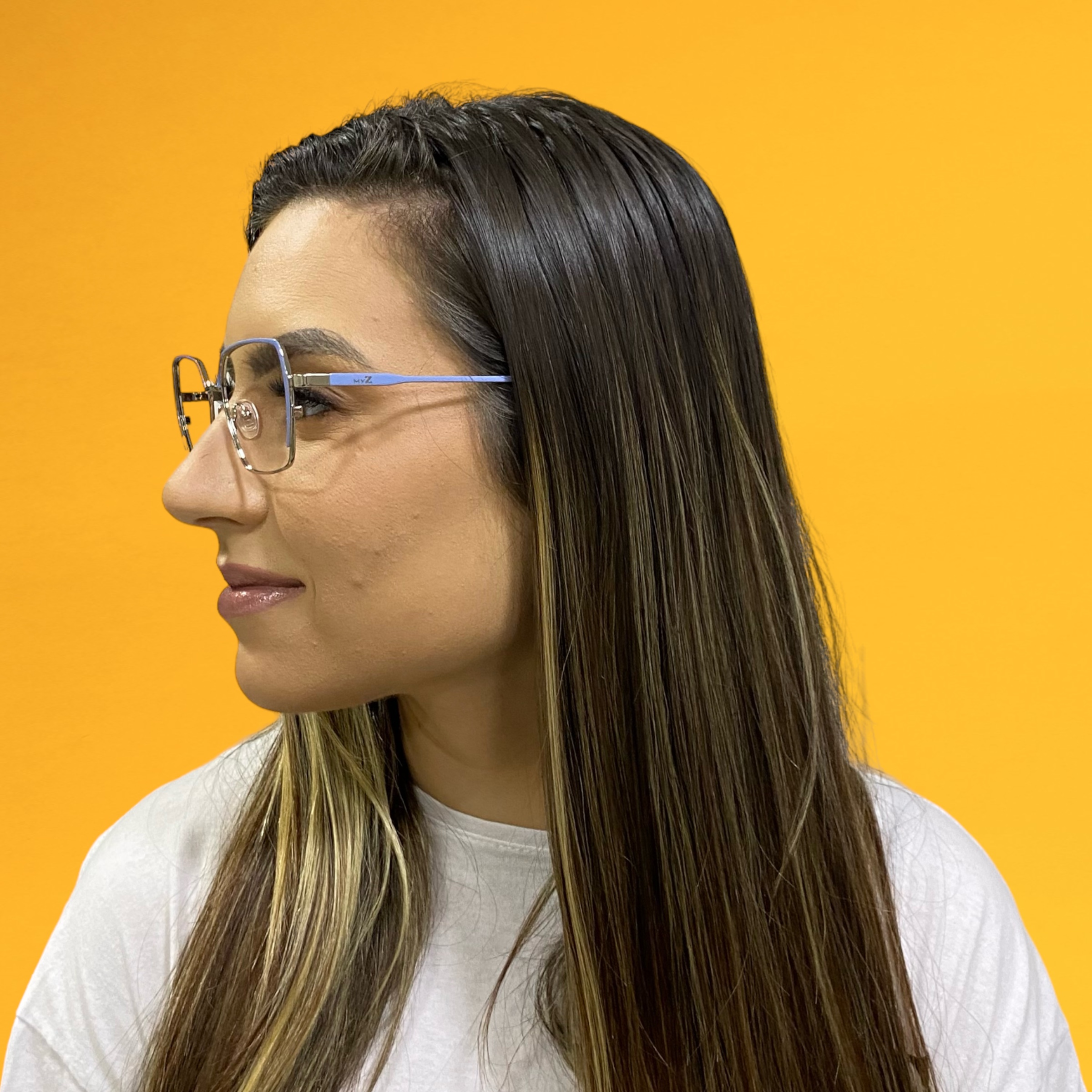 Óculos MYZ QUADRADO PRATA DETALHE AZUL - Imagem 4