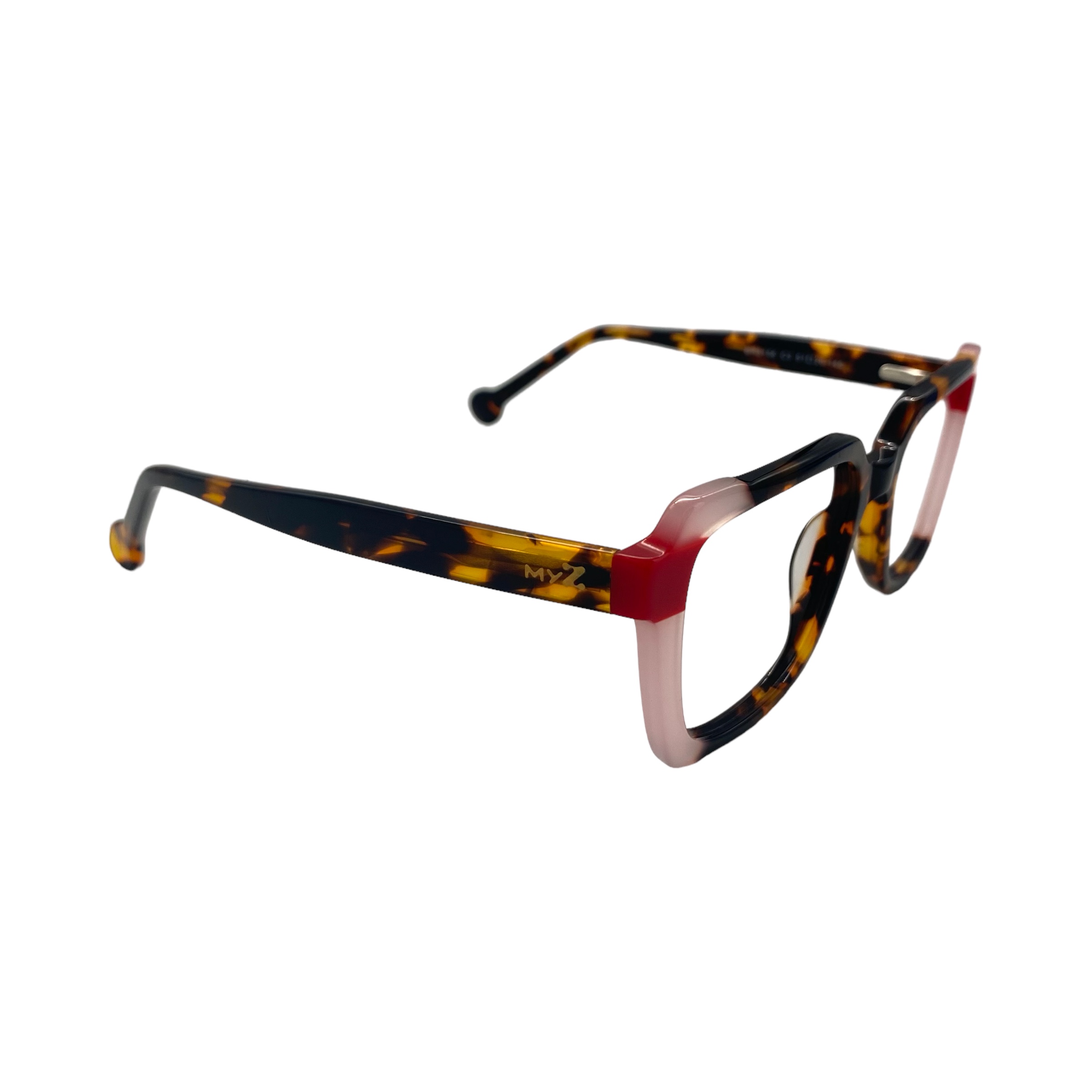Óculos MYZ QUADRADO MARROM TARTARUGA COM DETALHES ROSA E VERMELHO - Imagem 2