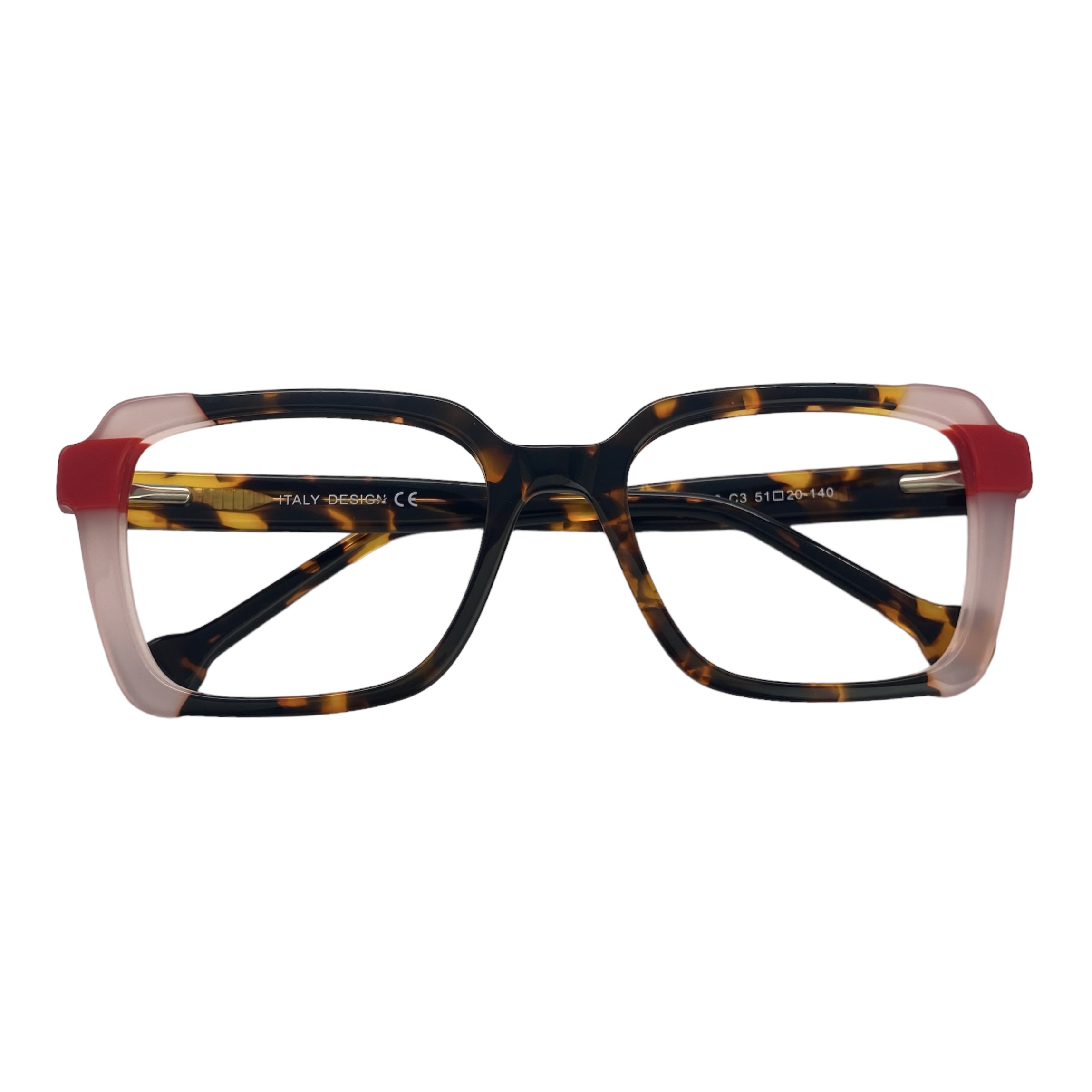 Óculos MYZ QUADRADO MARROM TARTARUGA COM DETALHES ROSA E VERMELHO